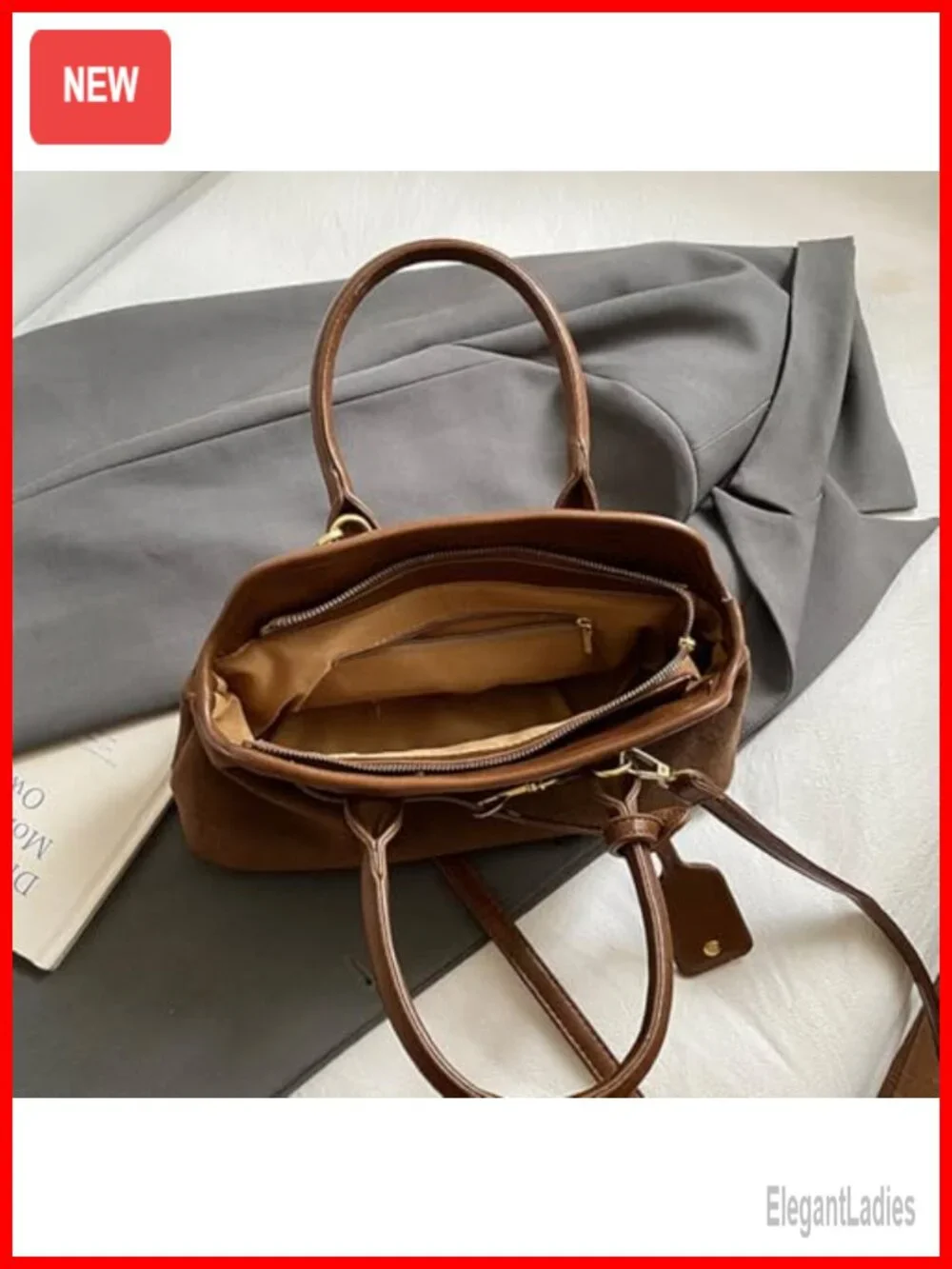 Faux Suede Tote Bag Slouchy Hobo Shoulder Crossbody Handbag